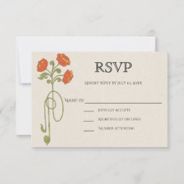 Cartão RSVP Vintage Art Nouveau Orange Verona Sunset Flowers