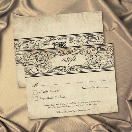 Cartão RSVP Vintage Bat Until Death Black Parchment Wedding QR