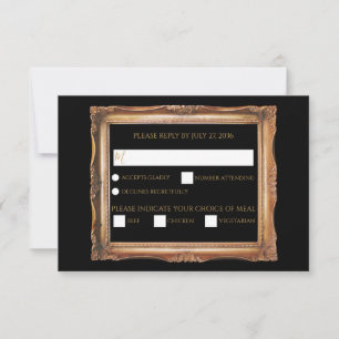 Cartão RSVP Vintage Black & Dourado Wedding