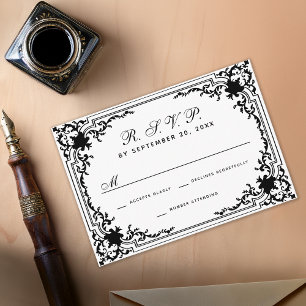 Cartão RSVP Vintage Black & White Elegant Calliografia Casamen