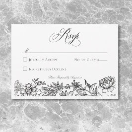 Cartão RSVP Vintage Black & White Tapeçaria Floral Casamento