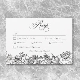 Cartão RSVP Vintage Black & White Tapeçaria Floral Casamento