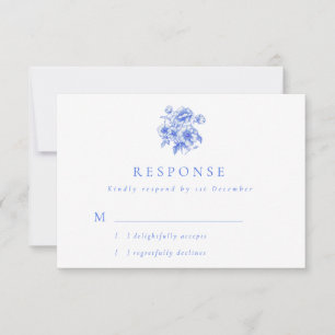 Cartão RSVP Vintage Blue Chinoiserie Casamento Floral
