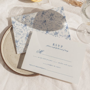 Cartão RSVP Vintage Blue Floral Jouy Weding Elegante