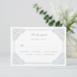 Cartão RSVP Vintage Blue Frame Elegant Script Weding