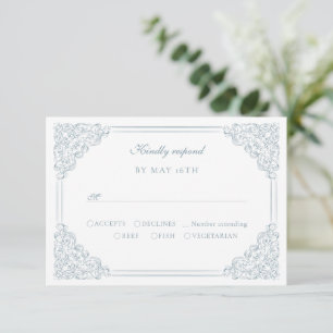 Cartão RSVP Vintage Blue Frame Elegant Script Weding