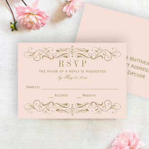Cartão RSVP Vintage Blush e Antiguamente Dourado Casamento Far