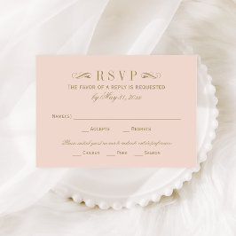Cartão RSVP Vintage Blush e Antiguamente Dourado Casamento Far