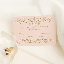 Cartão RSVP Vintage Blush e Antiguamente Dourado Casamento Far