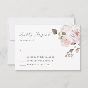 Cartão RSVP Vintage Blush Rosas e Peonias Rosa   Casamento