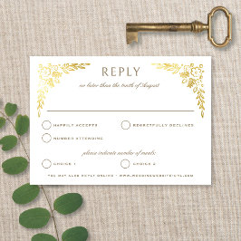 Cartão RSVP Vintage Book Neutral + Gold Floral Wedding Reply