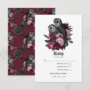 Cartão RSVP Vintage Burgundy Owls - Casamento Gótico