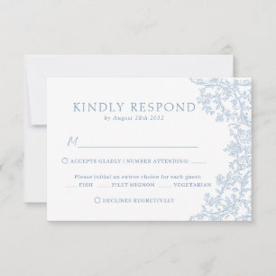 Cartão RSVP Vintage Casamento de Arte em Linha Azul Barroca Vi