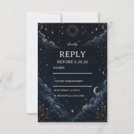Cartão RSVP Vintage Celestial Cósmico Elegante