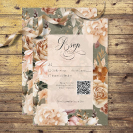 Cartão RSVP Vintage Champagne Romântico Beige & Sage Floral