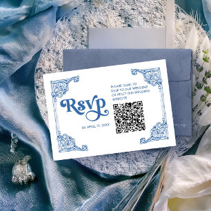 Cartão RSVP Vintage Chinoiserie Antique Frame Casamento com QR