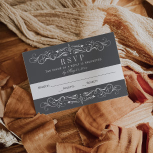 Cartão RSVP Vintage Cinza de carvão florescente Casamento