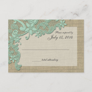 Cartão RSVP Vintage Country Lace Design Mint Green