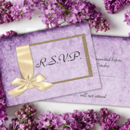 Cartão RSVP Vintage Cream Ribbon no Casamento Roxo