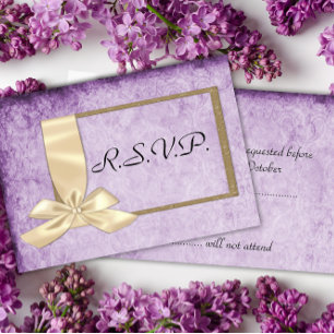 Cartão RSVP Vintage Cream Ribbon no Casamento Roxo