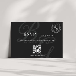 Cartão RSVP Vintage crest Black Wedt Attendage Código QR