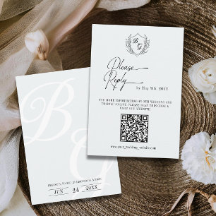 Cartão RSVP Vintage crest on-line casamento Presença Código QR