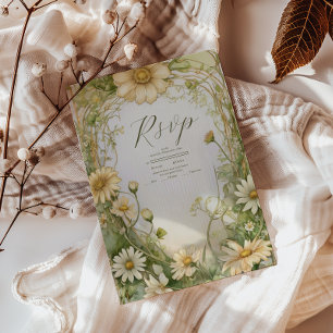 Cartão RSVP Vintage Daisy Wedding Art Nouveau