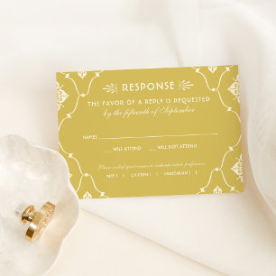 Cartão RSVP Vintage Dourada e Ivory Art Deco Wedding