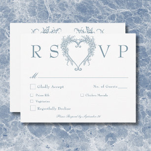Cartão RSVP Vintage Elegant Chinoiserie Blue Heart Wedt