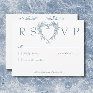 Cartão RSVP Vintage Elegant Chinoiserie Blue Heart Wedt