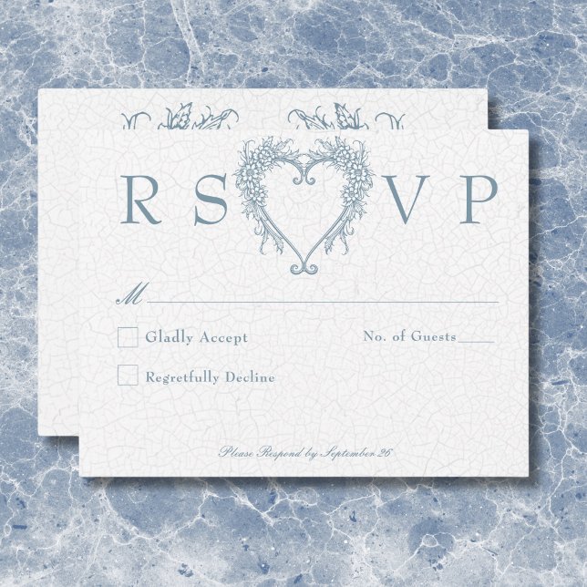 Cartão RSVP Vintage Elegant Chinoiserie Blue Heart Wedt (Vintage Elegant Chinoiserie Blue Heart Wedding RSVP Card)
