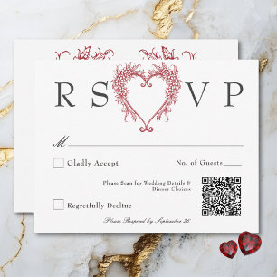 Cartão RSVP Vintage Elegant Chinoiserie Floral Heart Wedding