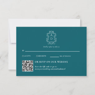 Cartão RSVP Vintage Elegant Tale Azul   Tradicional & QR Code