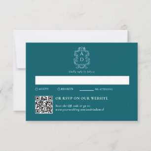 Cartão RSVP Vintage Elegant Tale Azul Tradicional & QR Code