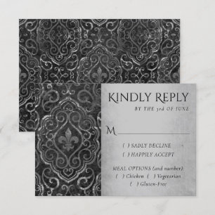 Cartão RSVP Vintage Fleur de Lis Damask Opção Grunge Entree