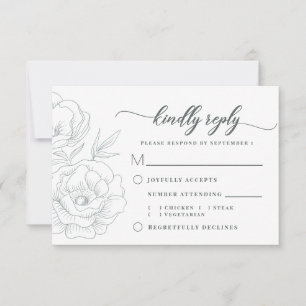 Cartão RSVP Vintage Floral Blue Cinza Moderna Refeição De Casa