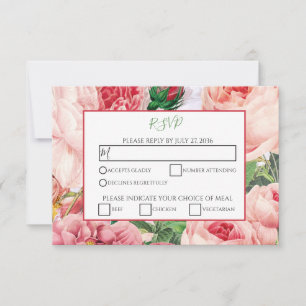 Cartão RSVP Vintage Floral & Botânica Pink Roses Casamento RS