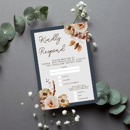Cartão RSVP Vintage Floral Fllowers Casamento Azul