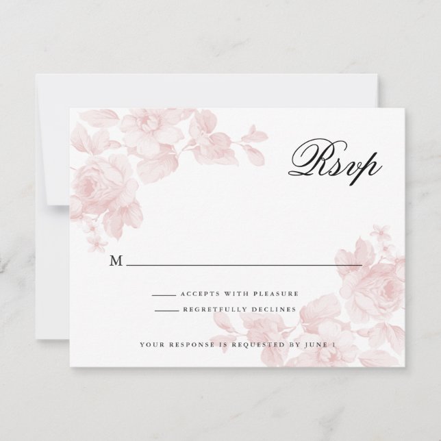 Cartão RSVP Vintage Floral Rosa Pink Weding (Frente)