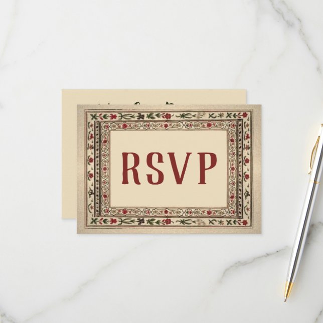 Cartão RSVP Vintage Frame Ethnic Motif Wedding (Frente/Verso In Situ)