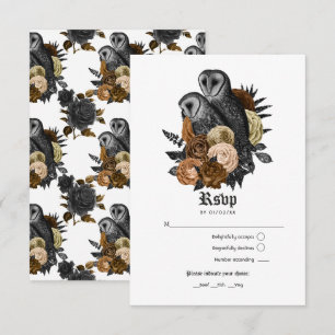 Cartão RSVP Vintage Glam Amber Owls Gothic Wedding
