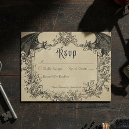 Cartão RSVP Vintage Gothic Black Toile Bat Tan Wedding
