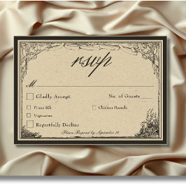 Cartão RSVP Vintage Gothic Medieval Line Border Weding