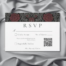 Cartão RSVP Vintage Gothic Moody Botanical Weding QR