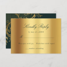 Vintage Green Floral Dourado Casamento de Script d