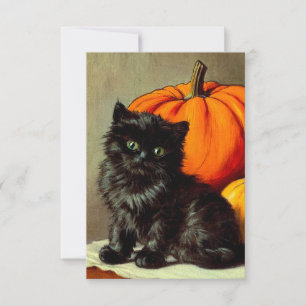 Cartão RSVP Vintage Halloween Black Cat e Pumpkins