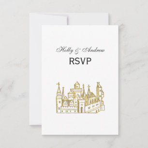 Cartão RSVP Vintage Heraldic Castle #2 Crest Faux Dourado