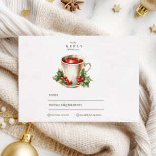Cartão RSVP Vintage Holly Christmas Wedding