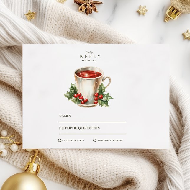 Cartão RSVP Vintage Holly Christmas Wedding (Criador carregado)