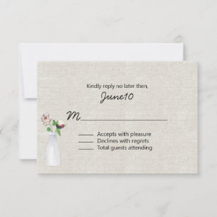 Cartão RSVP Vintage Inspirou Casamento de Linen e Garrafas de
